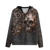 Men's Zip Up Hoodie Copper Skull with Gears