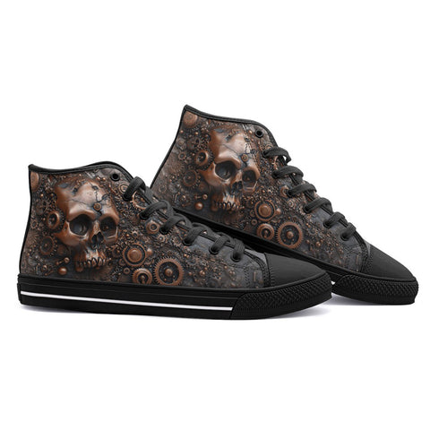 High-Top Canvas Shoes Copper Skull with Gears