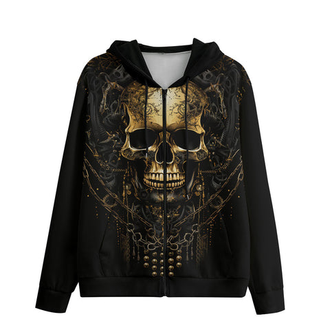 Men's Zip Up Hoodie Gothic Golden Skull