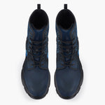 Casual Leather Chunky Boots Blue Skull with Roses