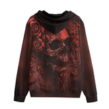 Men's Zip Up Hoodie Red Skull with Roses