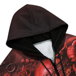 Men's Zip Up Hoodie Red Skull with Roses