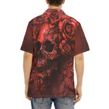Hawaiian Shirt Red Skull with Roses