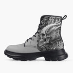 Casual Leather Chunky Boots Alien Skull