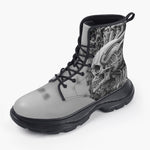 Casual Leather Chunky Boots Alien Skull