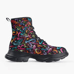 Casual Leather Chunky Boots Colorful Graffiti Art