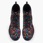 Casual Leather Chunky Boots Colorful Graffiti Art