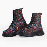 Casual Leather Chunky Boots Colorful Graffiti Art