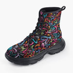 Casual Leather Chunky Boots Colorful Graffiti Art