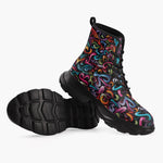 Casual Leather Chunky Boots Colorful Graffiti Art