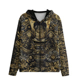 Men's Zip Up Hoodie Golden Samurai Mask Japanese Motifs