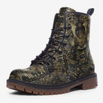 Leather Boots Golden Samurai Mask Japanese Motifs