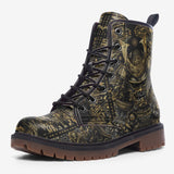 Leather Boots Golden Samurai Mask Japanese Motifs