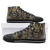 High-Top Canvas Shoes Golden Samurai Mask Japanese Motifs