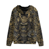 Men's Zip Up Hoodie Golden Samurai Mask Japanese Motifs