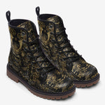 Leather Boots Golden Samurai Mask Japanese Motifs