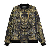 Bomber Jacket Golden Samurai Mask Japanese Motifs