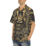 Hawaiian Shirt Golden Samurai Mask Japanese Motifs
