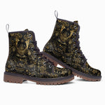 Leather Boots Golden Samurai Mask Japanese Motifs