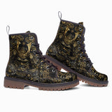 Leather Boots Golden Samurai Mask Japanese Motifs