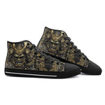 High-Top Canvas Shoes Golden Samurai Mask Japanese Motifs