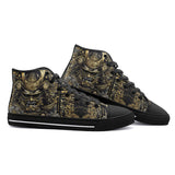 High-Top Canvas Shoes Golden Samurai Mask Japanese Motifs