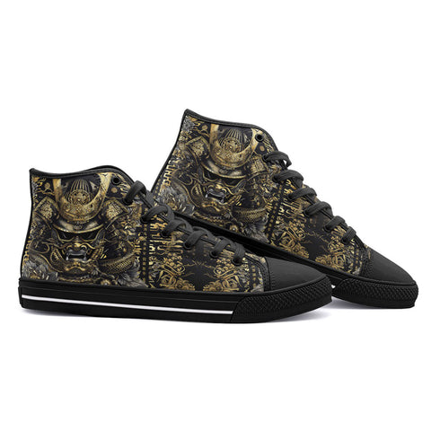 High-Top Canvas Shoes Golden Samurai Mask Japanese Motifs