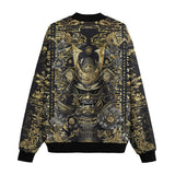 Bomber Jacket Golden Samurai Mask Japanese Motifs