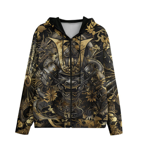 Men's Zip Up Hoodie Samurai and Dragons Japanese Artwork