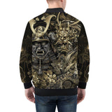 Bomber Jacket Golden Samurai Mask and Dragons Collage
