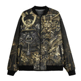 Bomber Jacket Golden Samurai Mask and Dragons Collage