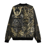 Bomber Jacket Golden Samurai Mask and Dragons Collage