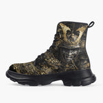 Casual Leather Chunky Boots Golden Samurai and Dragon Art