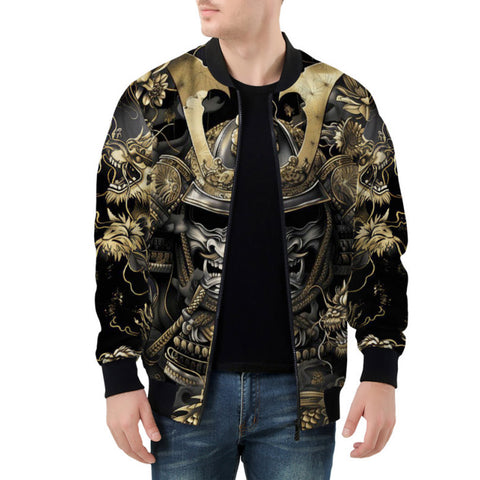 Bomber Jacket Golden Samurai and Dragon Art