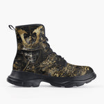 Casual Leather Chunky Boots Golden Samurai and Dragon Art