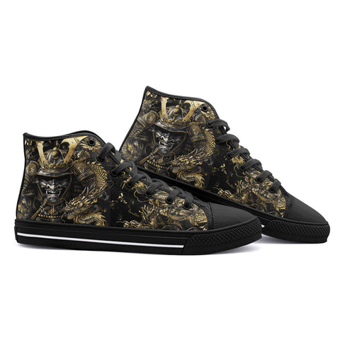 High-Top Canvas Shoes Golden Samurai and Dragon Art