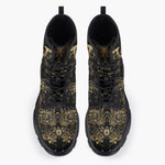 Casual Leather Chunky Boots Golden Samurai and Dragon Art