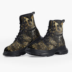 Casual Leather Chunky Boots Golden Samurai and Dragon Art