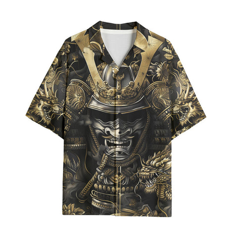 Hawaiian Shirt Golden Samurai and Dragon Art