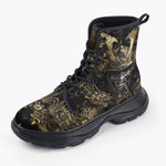 Casual Leather Chunky Boots Golden Samurai and Dragon Art