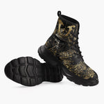 Casual Leather Chunky Boots Golden Samurai and Dragon Art