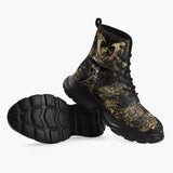 Casual Leather Chunky Boots Golden Samurai and Dragon Art