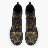 Casual Leather Chunky Boots Japanese Samurai Armor and Dragon