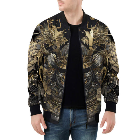 Bomber Jacket Golden Samurai Mask Artwork