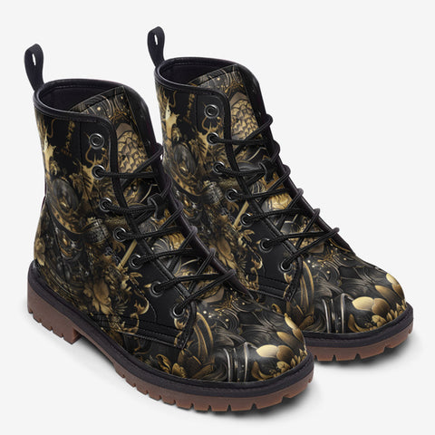 Leather Boots Golden Samurai Mask Artwork