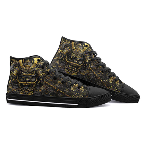 High-Top Canvas Shoes Golden Samurai Japanese Artwork