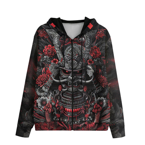 Men's Zip Up Hoodie Samurai Armor in Black and Red