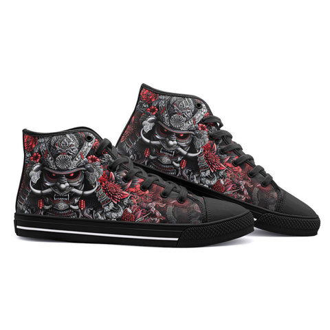 High-Top Canvas Shoes Samurai Armor in Black and Red