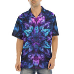 Hawaiian Shirt Vibrant Neon Blue and Purple Leaves