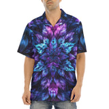 Hawaiian Shirt Vibrant Neon Blue and Purple Leaves